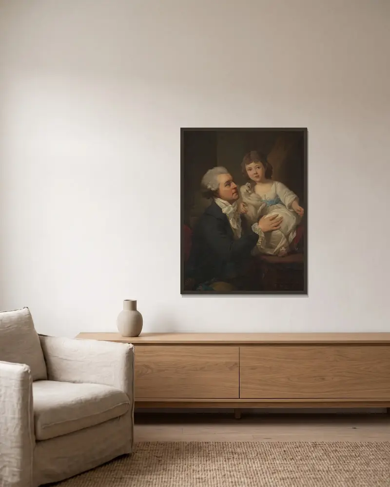 Portrait of Michał Jerzz Wandalin Mniszech (1742–1806) with his daughter Elżbietka (178792–1830) and the dog av Marcello Bacciarelli inramad på en vägg