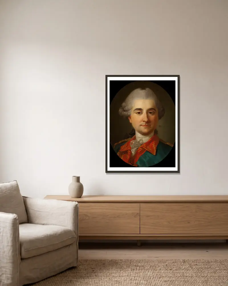 Portrait of Stanisław August Poniatowski av Marcello Bacciarelli inramad på en vägg