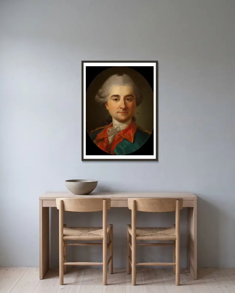 Portrait of Stanisław August Poniatowski av Marcello Bacciarelli inramad på en vägg