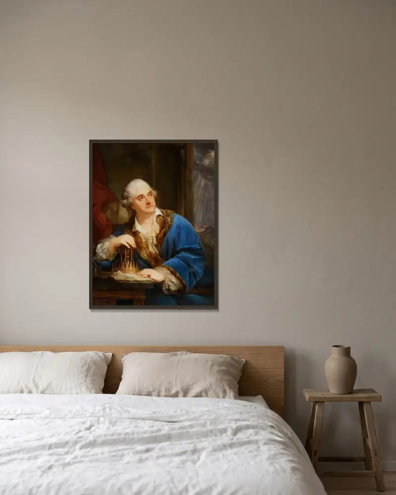 Portrait of Stanisław August with hourglass av Marcello Bacciarelli inramad på en vägg