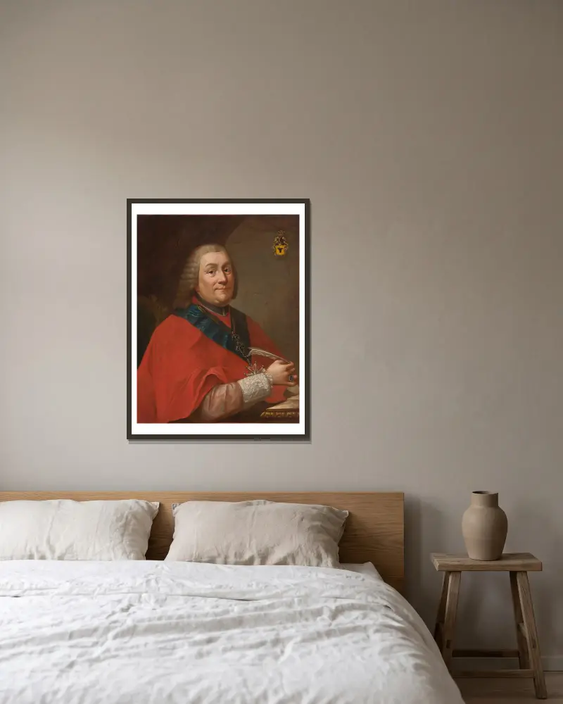 Portrait of Władysław Łubieński (1703–1767), Archbishop of Gniezno and the Primate of Poland av Marcello Bacciarelli inramad på en vägg