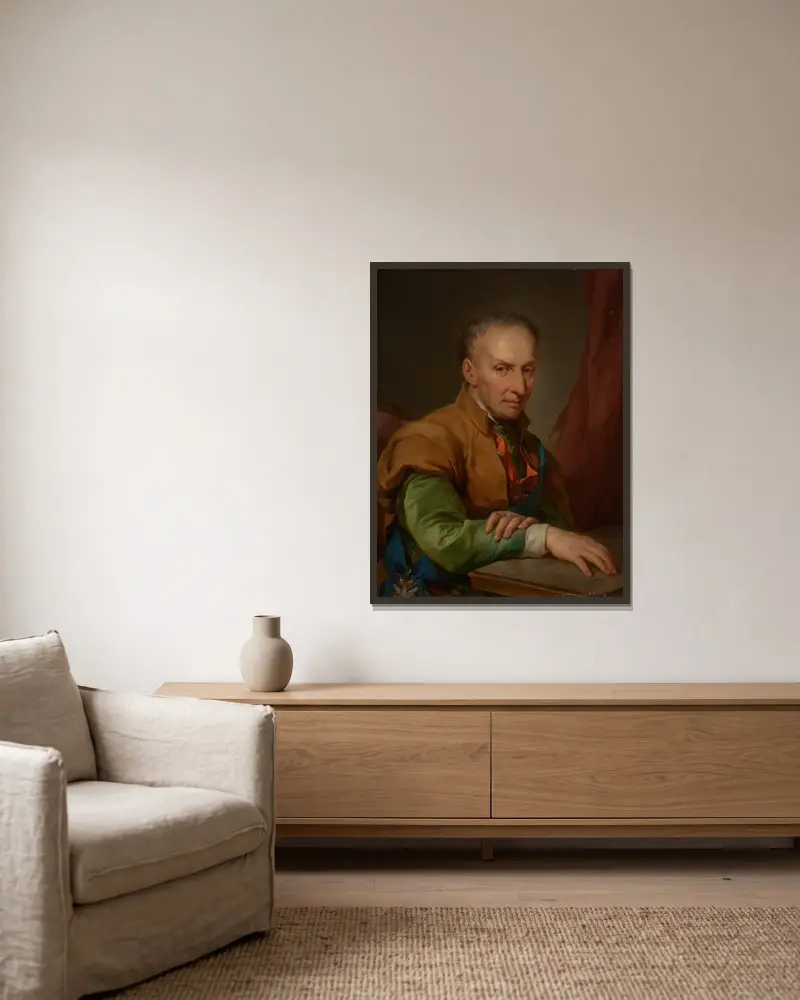 Portrait of Walenty Sobolewski (1724–1800) or Maciej Leon Sobolewski (1724–1804) av Marcello Bacciarelli inramad på en vägg