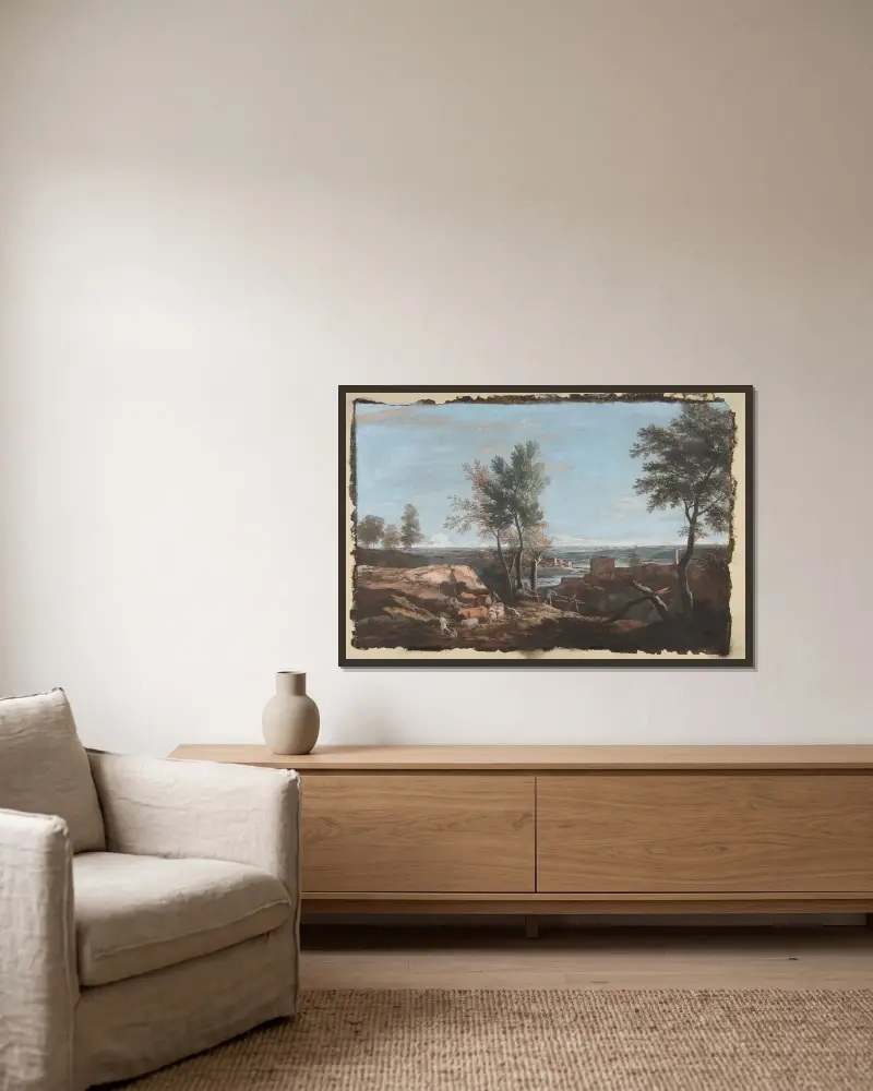 Extensive Pastoral Landscape av Marco Ricci inramad på en vägg