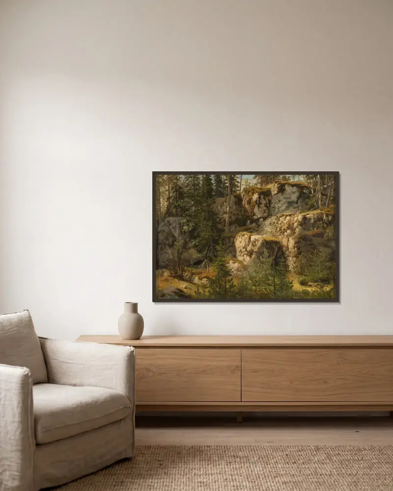 Steiniger Wald von Marcus Larson gerahmt an einer Wand