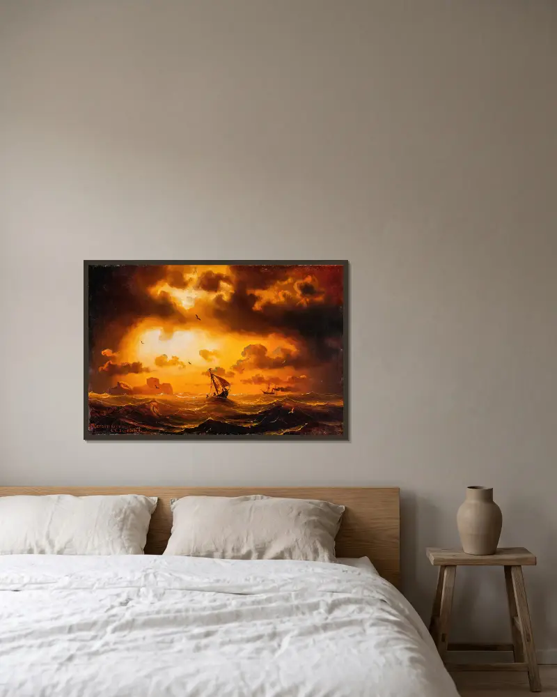 Sonnenuntergang auf dem Meer von Marcus Larson gerahmt an einer Wand