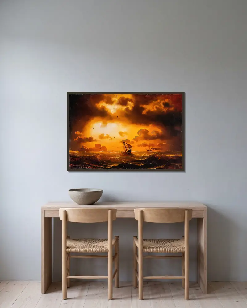 Sonnenuntergang auf dem Meer von Marcus Larson gerahmt an einer Wand