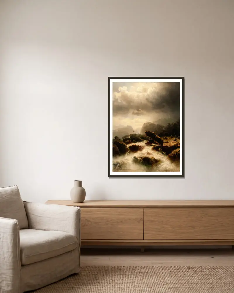 Wasserfall, 1856 – Nr. 1 von Marcus Larson gerahmt an einer Wand
