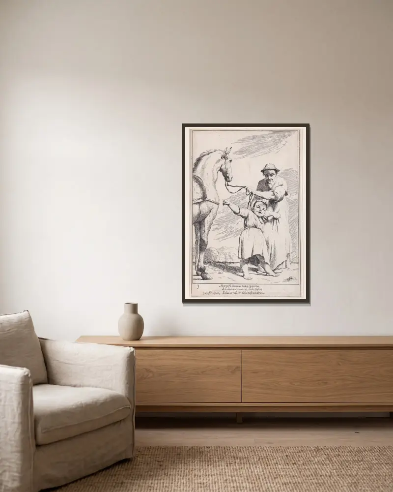 Plate 17; Marcolfa shows Cacasenno a horse av Giuseppe Maria Crespi inramad på en vägg