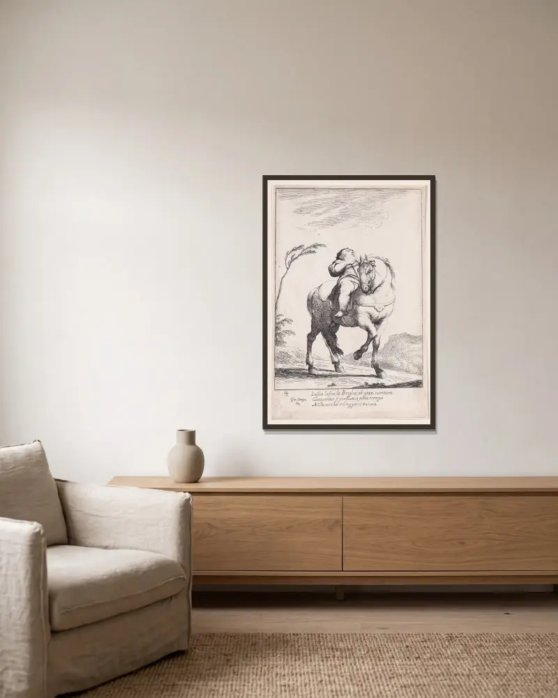 Plate 18; Cacasenno on horseback av Giuseppe Maria Crespi inramad på en vägg