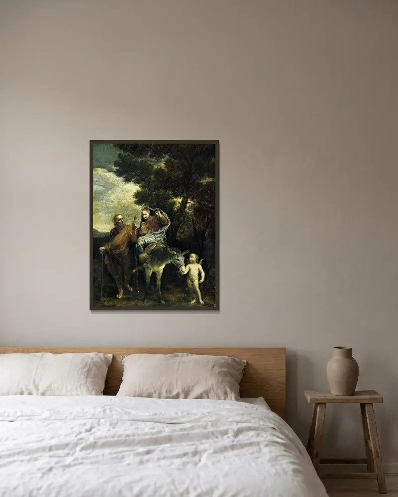 Die Flucht nach Ägypten von Giuseppe Maria Crespi gerahmt an einer Wand