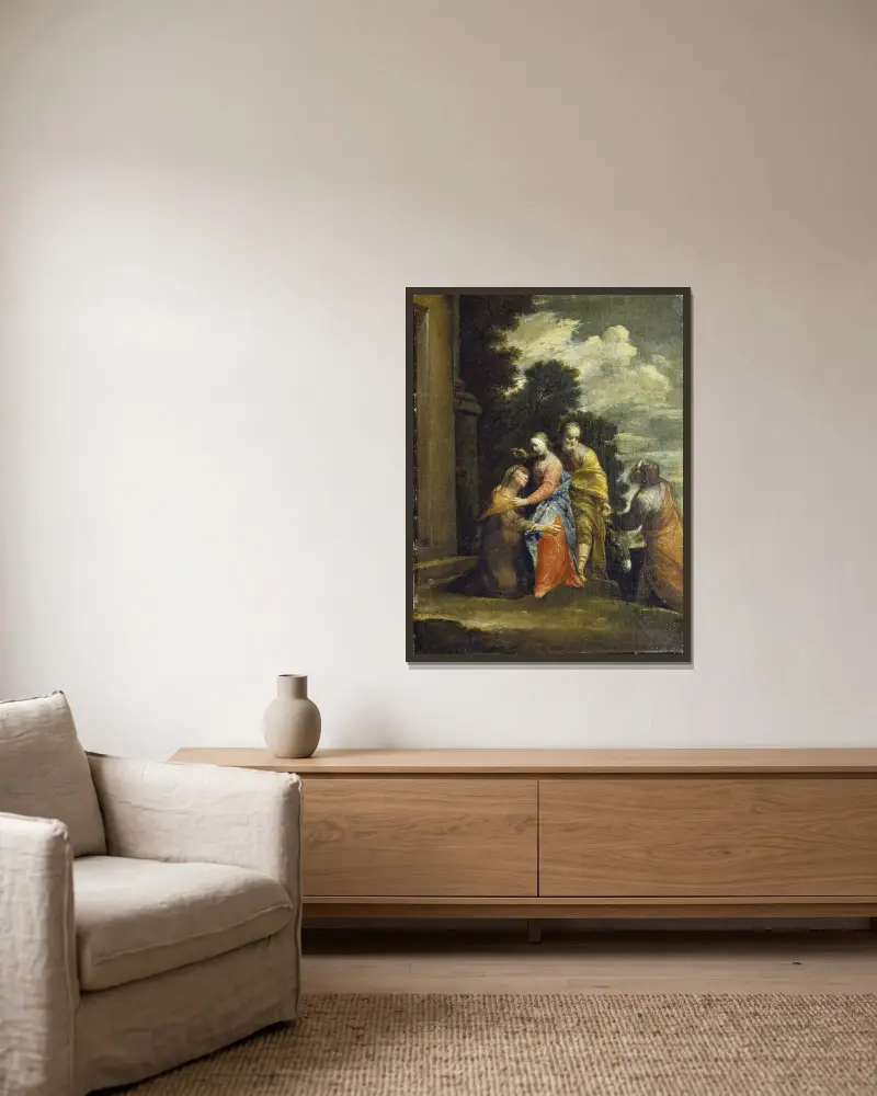 Die Heimsuchung von Giuseppe Maria Crespi gerahmt an einer Wand