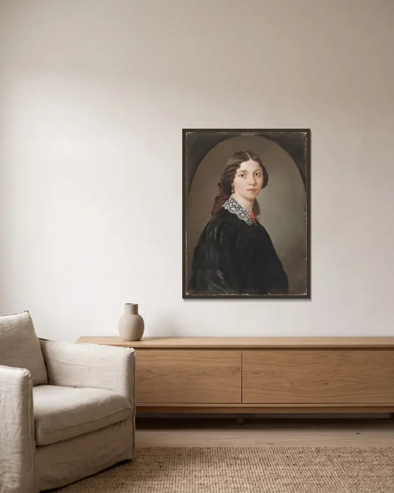 Charlotta ‘Lotten’ Lindblad (1829-1912), pianist av Maria Röhl inramad på en vägg