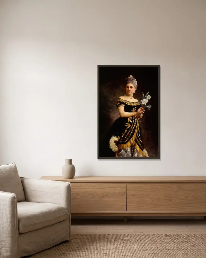 Opera Singer Ida Basilier-Magelsen’s Portrait As Philine In Ambroise Thomas’ Opera Mignon av Maria Wiik inramad på en vägg