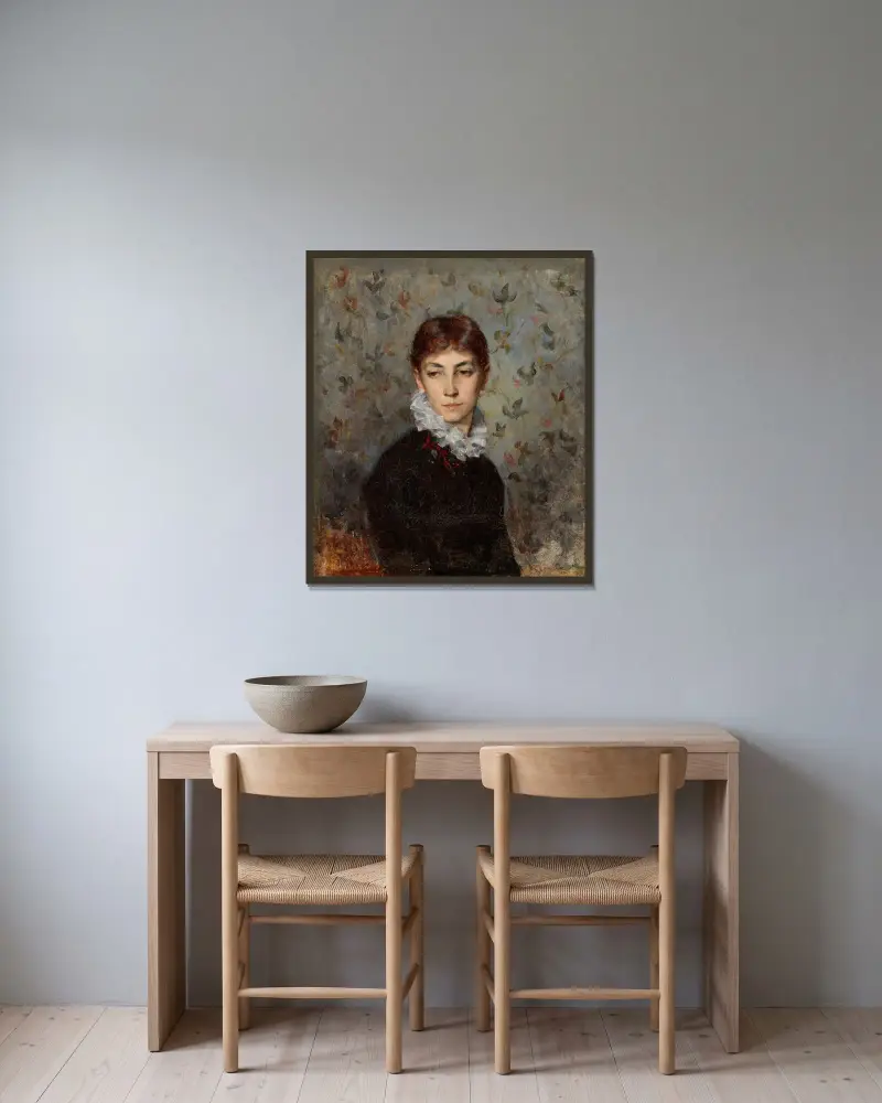 Porträtt av konstnärens syster miss Hilda Wiik av Maria Wiik inramad på en vägg