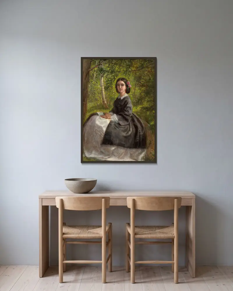 Autoportrait présumé de l’artiste av Marie Bracquemond inramad på en vägg