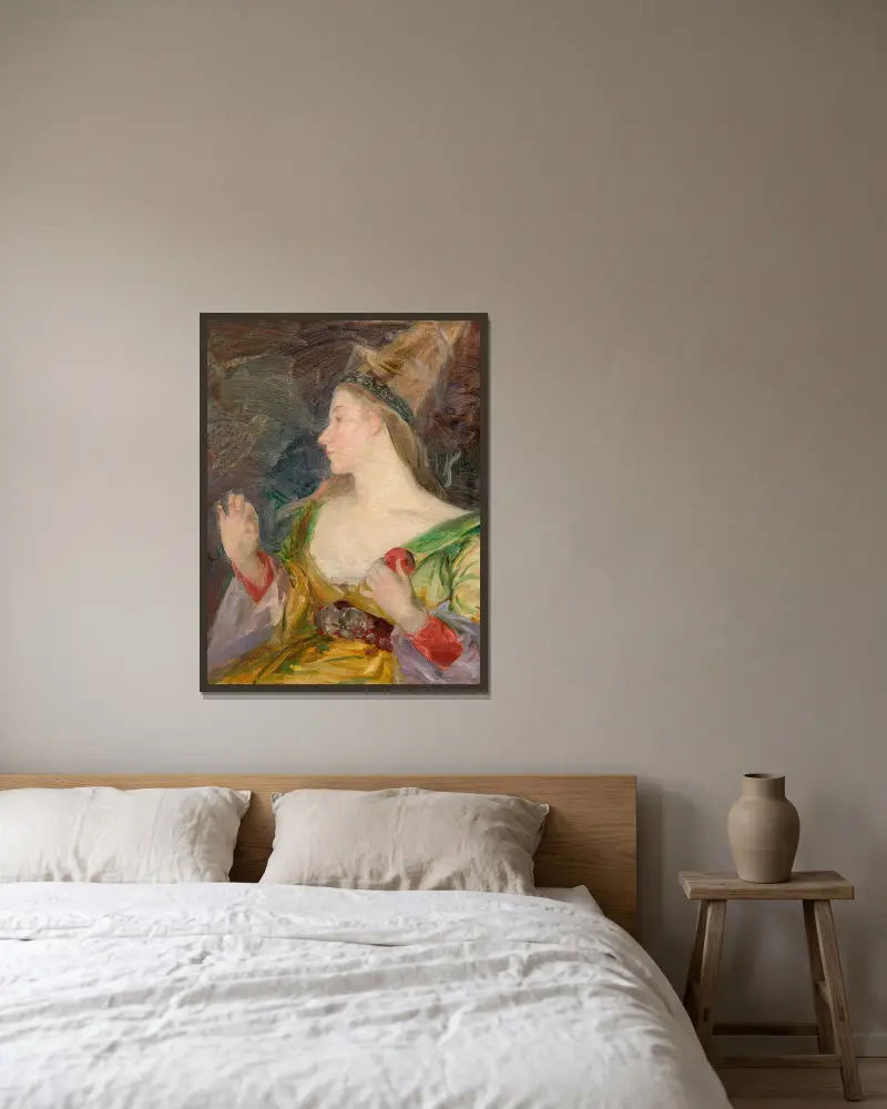 Lady with a hennin av Marie Bracquemond inramad på en vägg