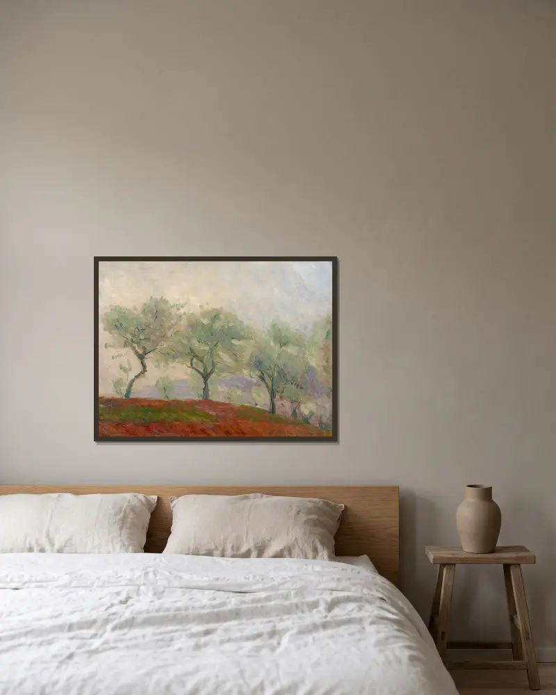 Landschaft mit Bäumen von Marie Bracquemond gerahmt an einer Wand