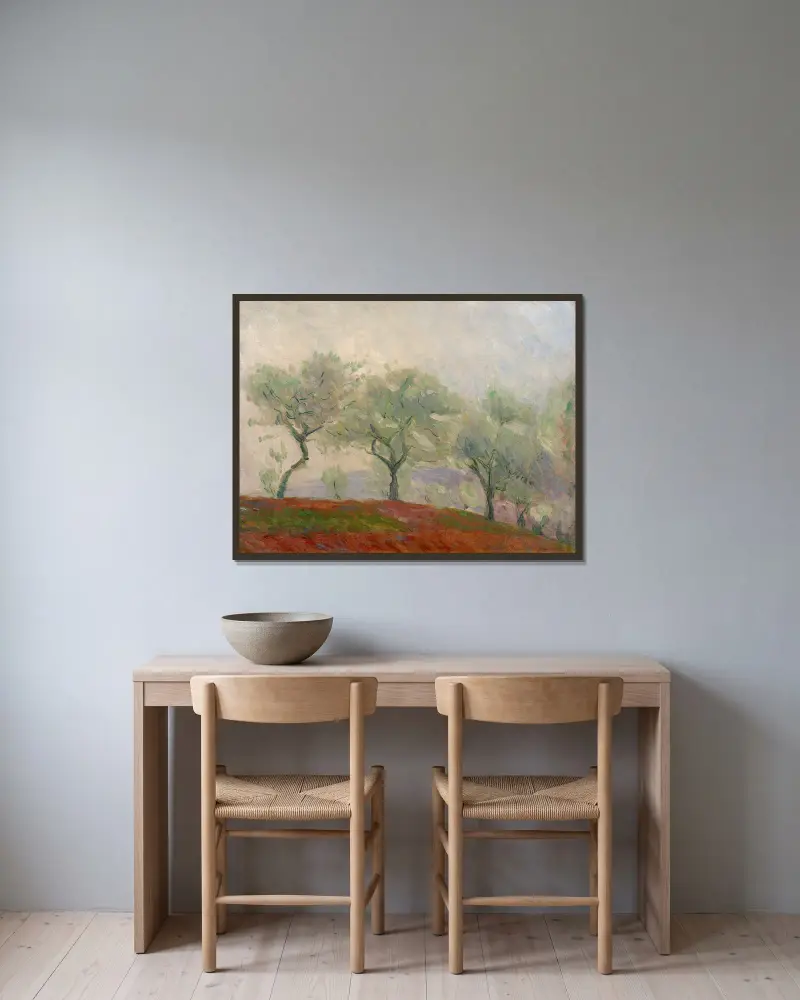 Landschaft mit Bäumen von Marie Bracquemond gerahmt an einer Wand