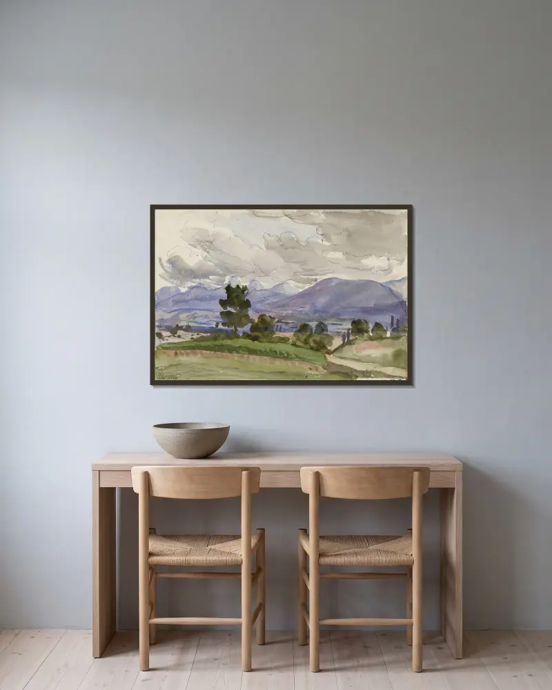 Landschaft von Divonne von Marie Bracquemond gerahmt an einer Wand