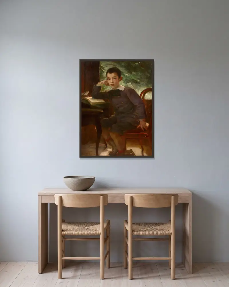 Portrait of Pierre Bracquemond as a child av Marie Bracquemond inramad på en vägg