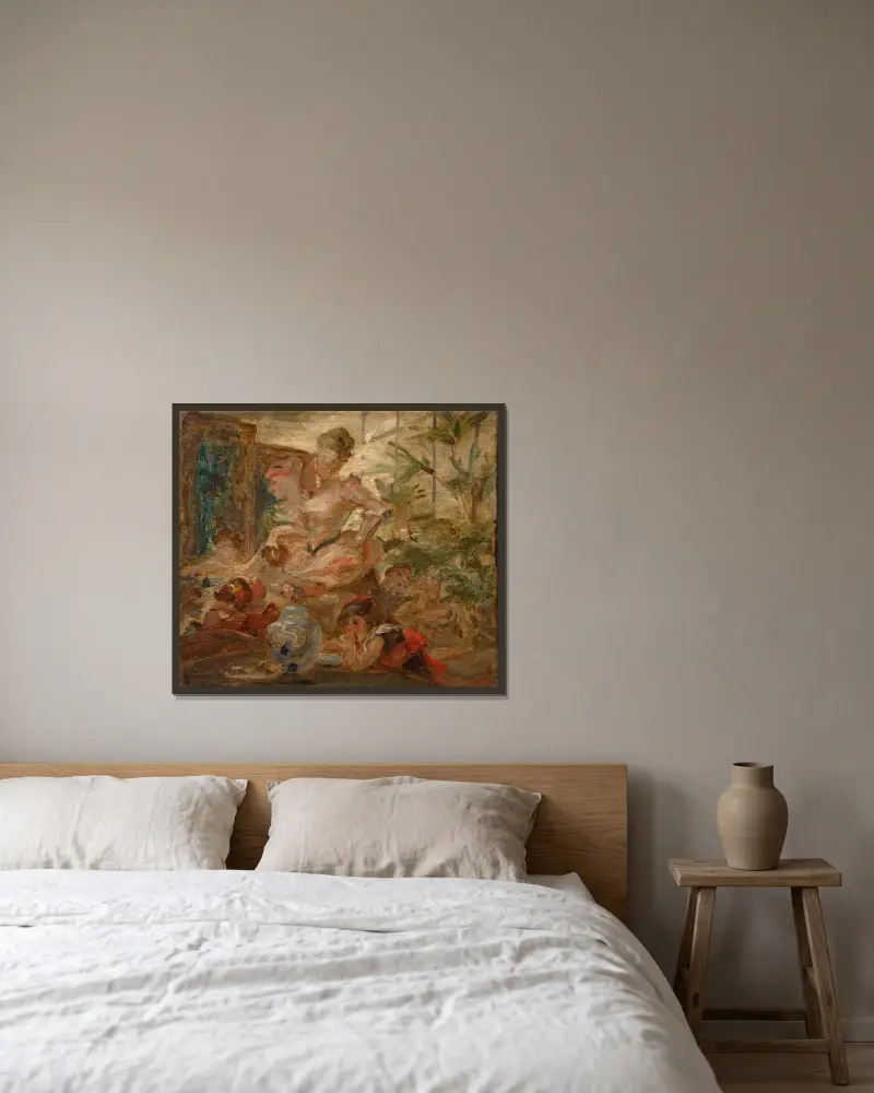 Studie till en orealiserad triptyk kallad ”L’anniversaire” av Marie Bracquemond inramad på en vägg