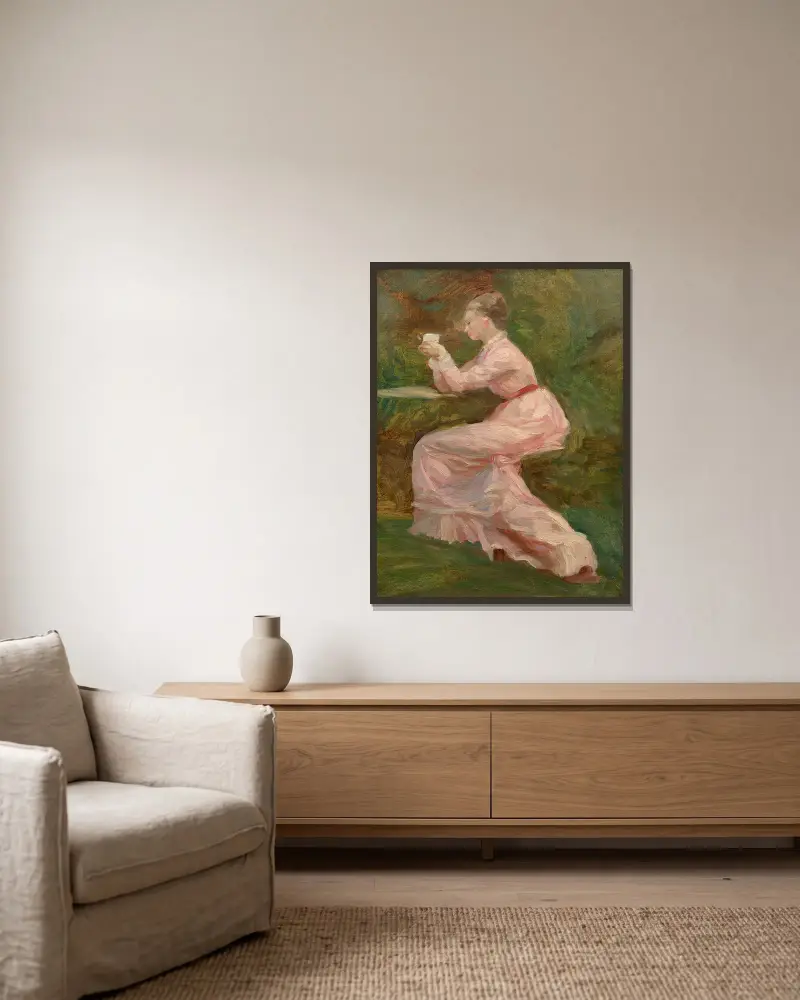 Study for ’La vue de Divonne’ av Marie Bracquemond inramad på en vägg