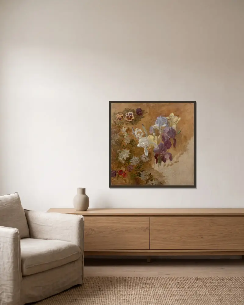 Studie av blommor av Marie Bracquemond inramad på en vägg