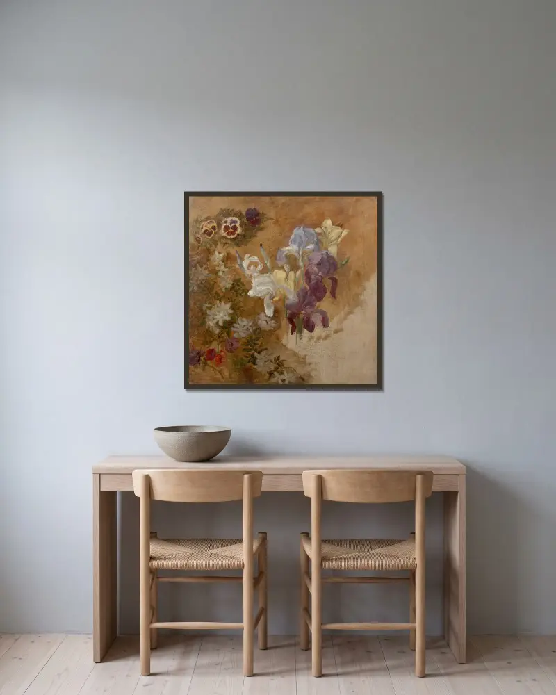 Studie av blommor av Marie Bracquemond inramad på en vägg