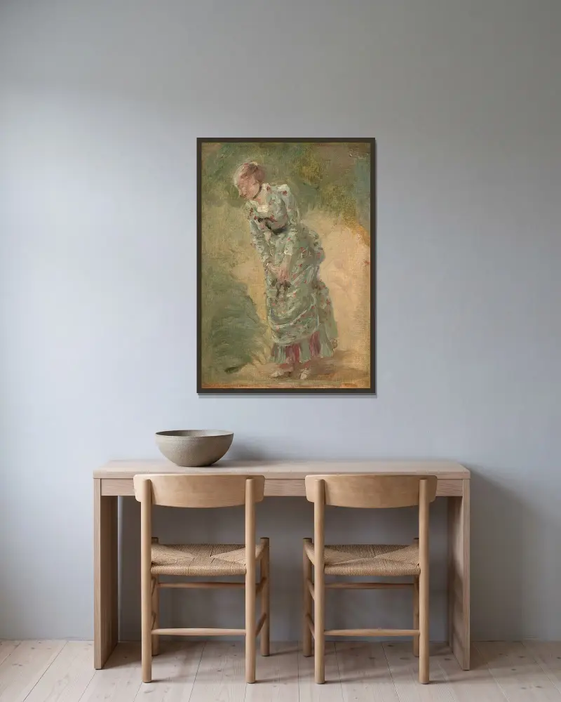 Studie av kvinna och blommor av Marie Bracquemond inramad på en vägg