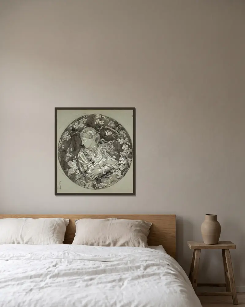 Junges Mädchen im Profil von Marie Bracquemond gerahmt an einer Wand