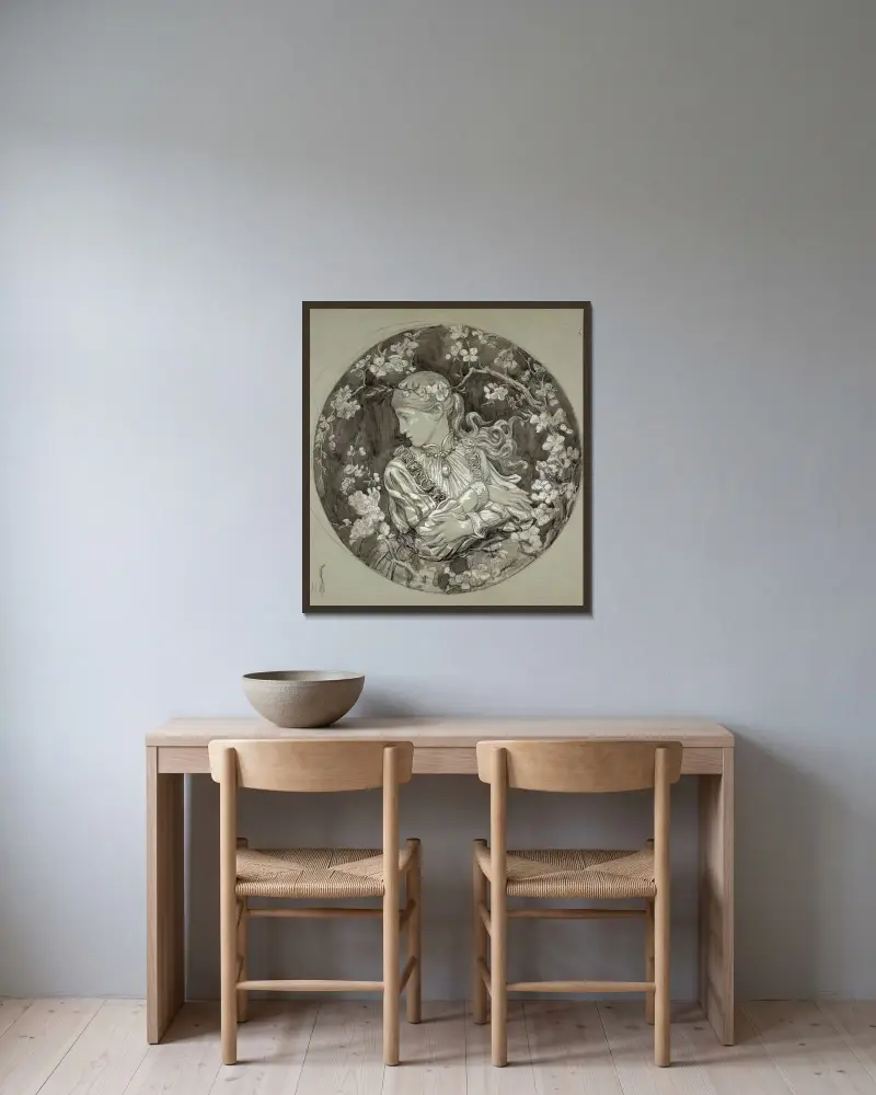 Junges Mädchen im Profil von Marie Bracquemond gerahmt an einer Wand