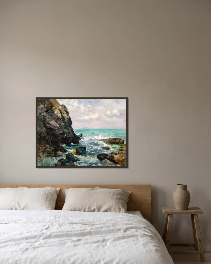 Brechende Wellen in Istrien von Marie Egner gerahmt an einer Wand