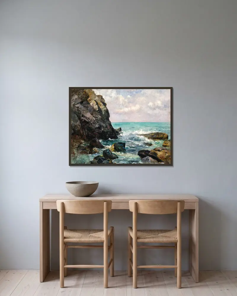 Brechende Wellen in Istrien von Marie Egner gerahmt an einer Wand
