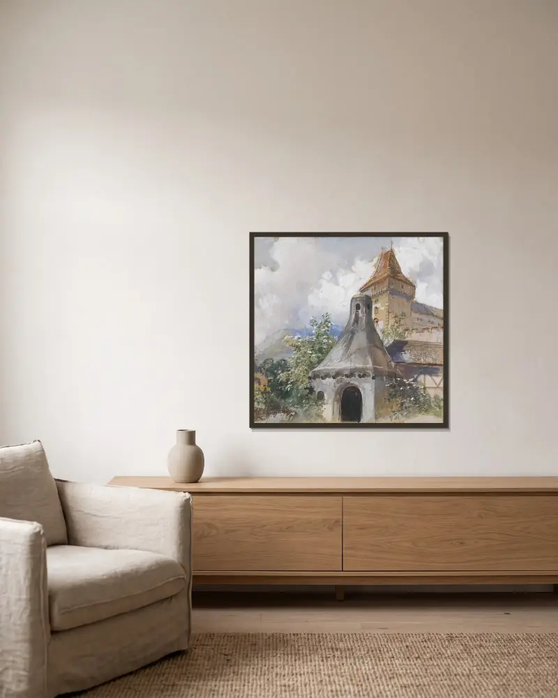 Burg und Dörrofen von Marie Egner gerahmt an einer Wand