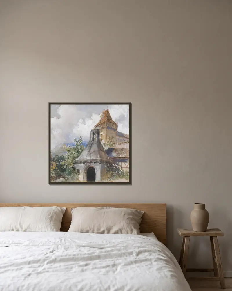 Burg und Dörrofen von Marie Egner gerahmt an einer Wand