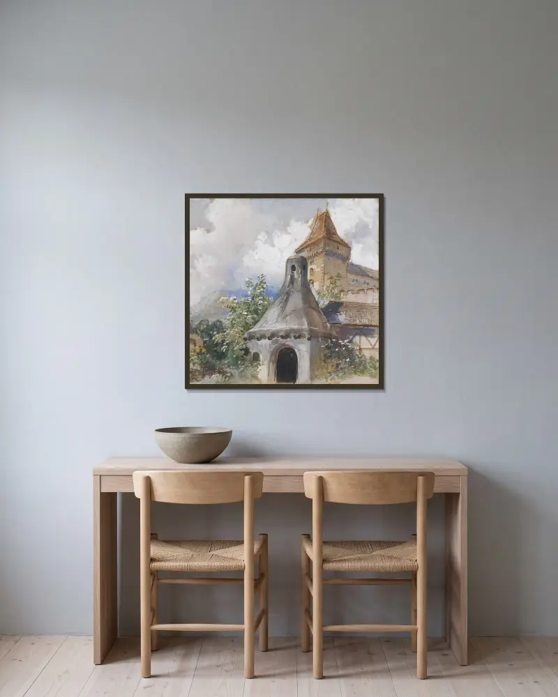 Burg und Dörrofen von Marie Egner gerahmt an einer Wand