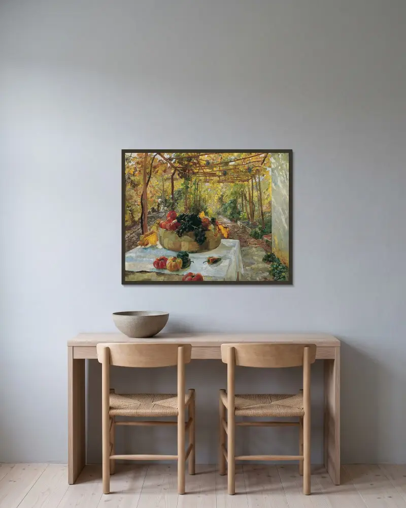 V pergole, Marie Egner v rámu na stěně