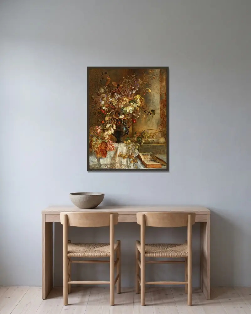 Indian summer av Marie Egner inramad på en vägg
