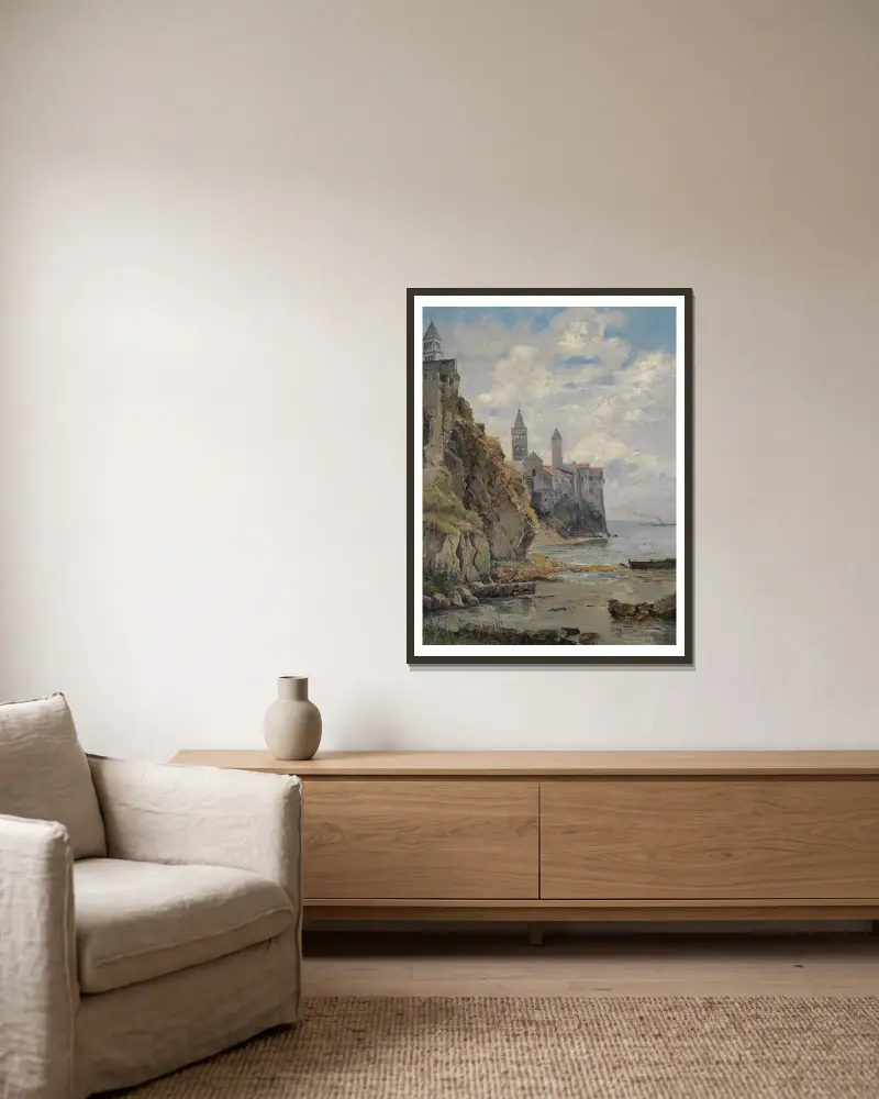 Motiv von der Insel Rab av Marie Egner inramad på en vägg