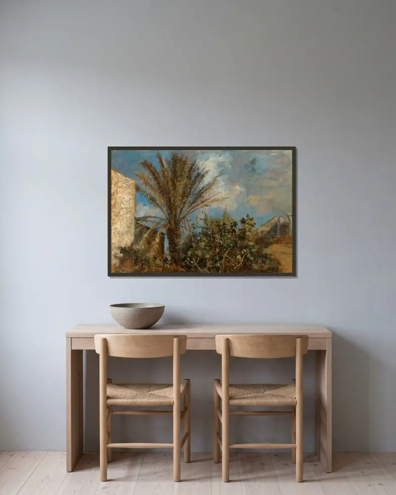 Palmen auf Korfu von Marie Egner gerahmt an einer Wand