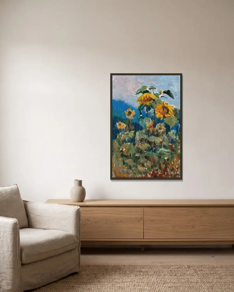 Sonnenblumenstudie – Nr. 2 von Marie Egner gerahmt an einer Wand