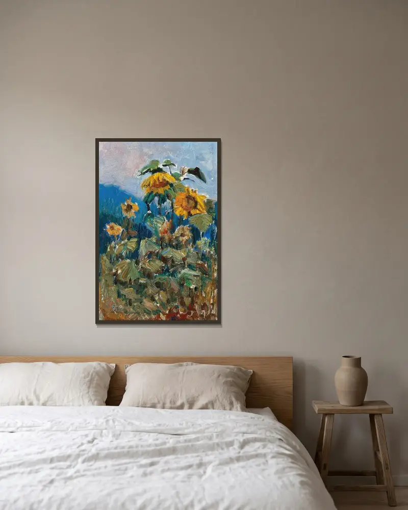 Sonnenblumenstudie – Nr. 2 von Marie Egner gerahmt an einer Wand