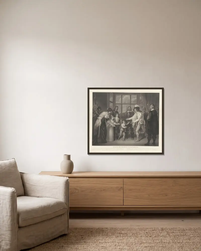Karl I. Abschied von seiner Familie von Jean-Pierre-Marie Jazet gerahmt an einer Wand