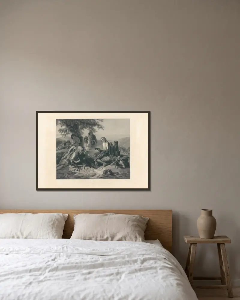 Don Quixote unter den hirten (after Adolf Schrödter) av Jean-Pierre-Marie Jazet inramad på en vägg