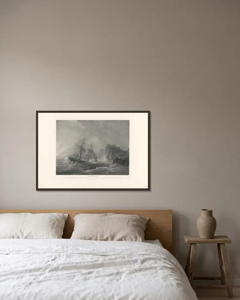 Der Schiffbruch (nach Morel-Fatio) von Jean-Pierre-Marie Jazet gerahmt an einer Wand