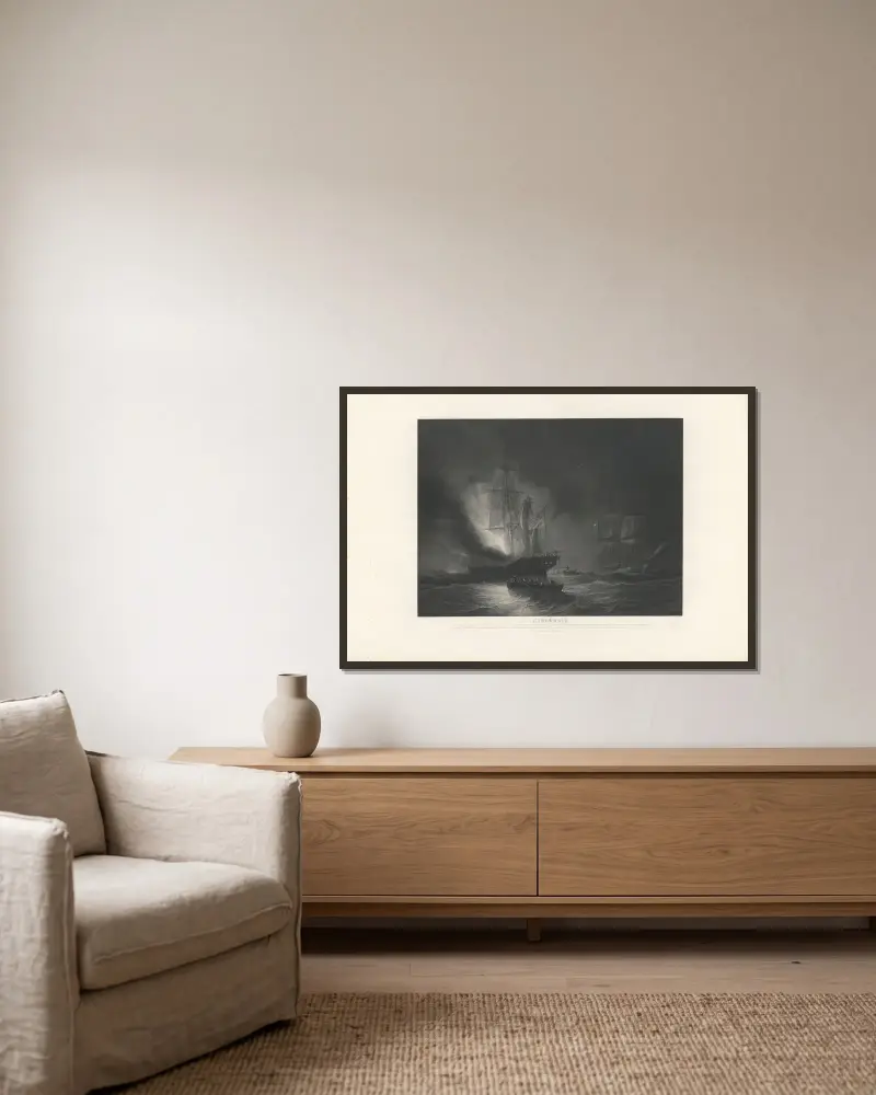 Der Brand von Jean-Pierre-Marie Jazet gerahmt an einer Wand
