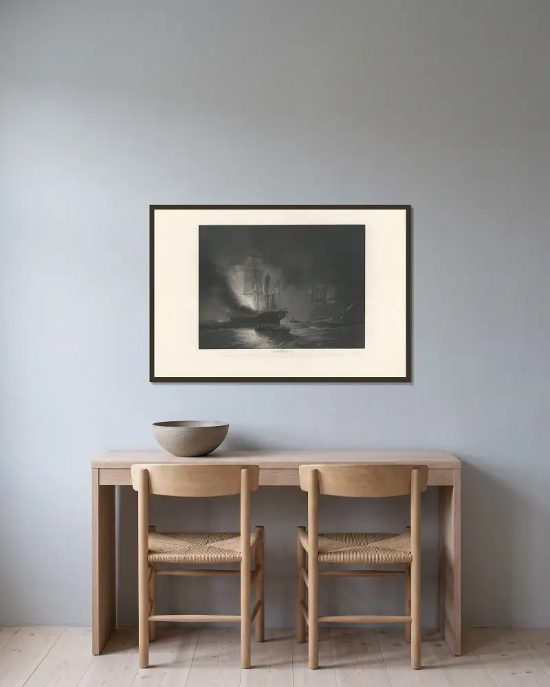 Der Brand von Jean-Pierre-Marie Jazet gerahmt an einer Wand