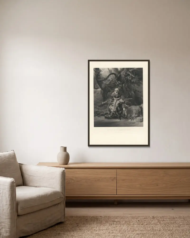 Retour de la chasse au lion (after Horace Vernet) av Jean-Pierre-Marie Jazet inramad på en vägg