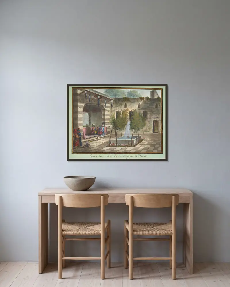 Cour intérieure de la Maison du Pacha de Damas av François-Marie Rosset inramad på en vägg