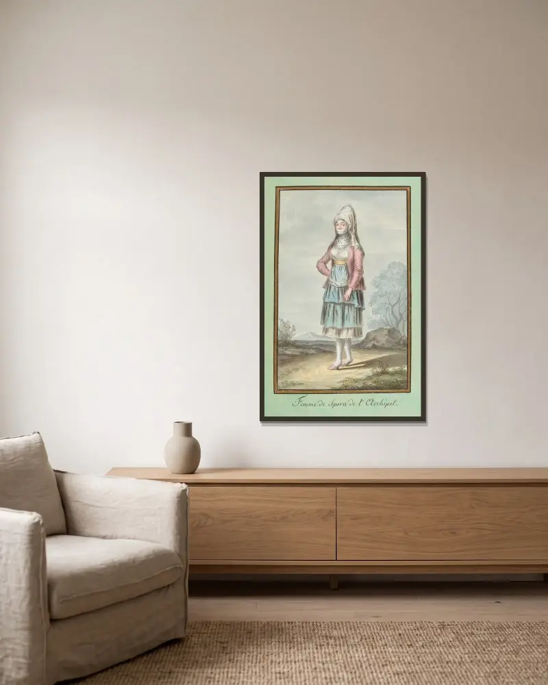 Kvinna från Psara (Psara) i arkipelagen av François-Marie Rosset inramad på en vägg